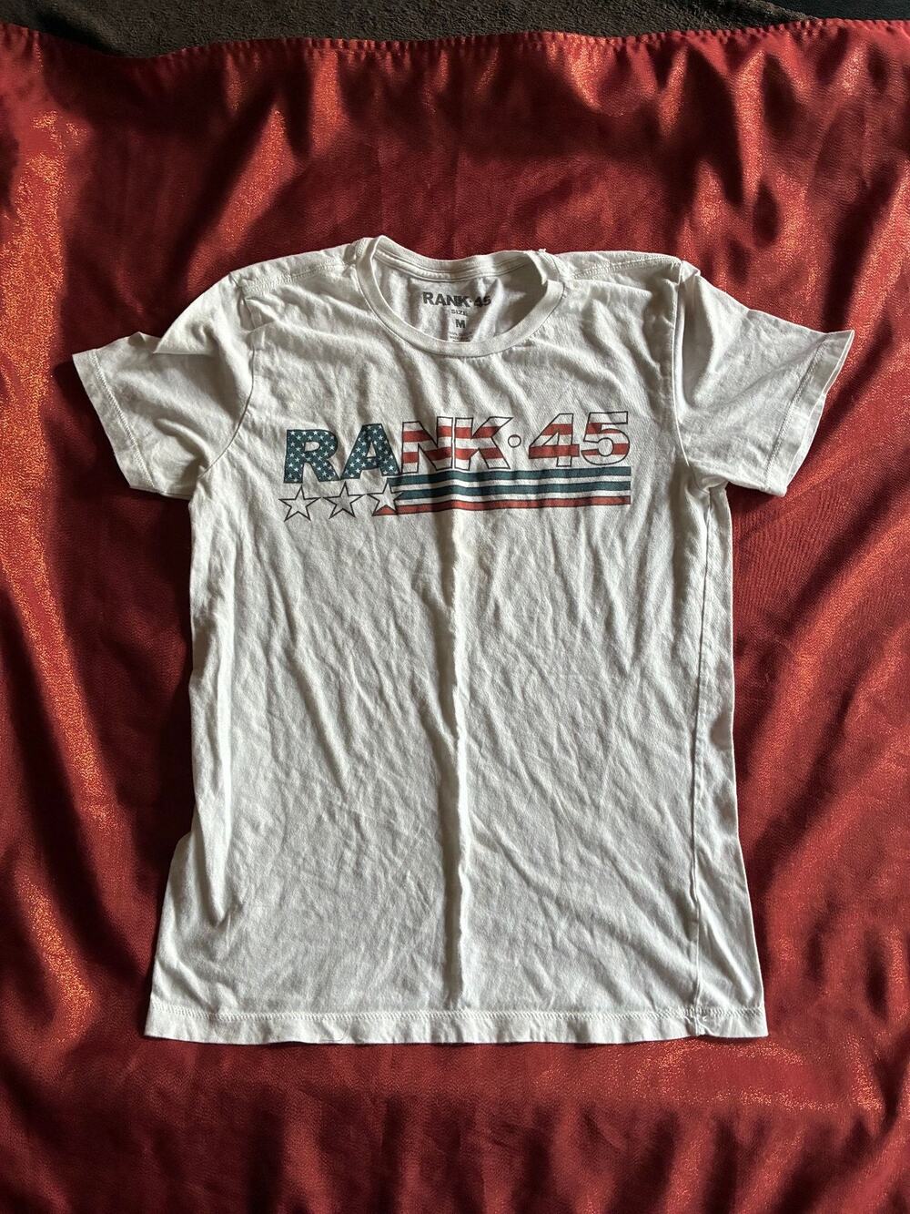 Rank 45 T-Shirt Unisex M American Flag Graphic Crew Neck White 100% Cotton